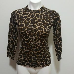 J Crew Brown Leopard Print Wool Sweater Cardigan
